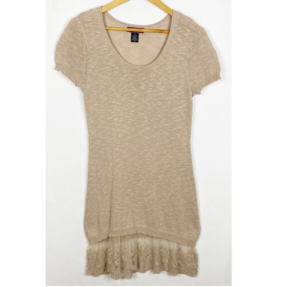Say What Lace Detail Tunic Top Tan Size Medium - Picture 5 of 5